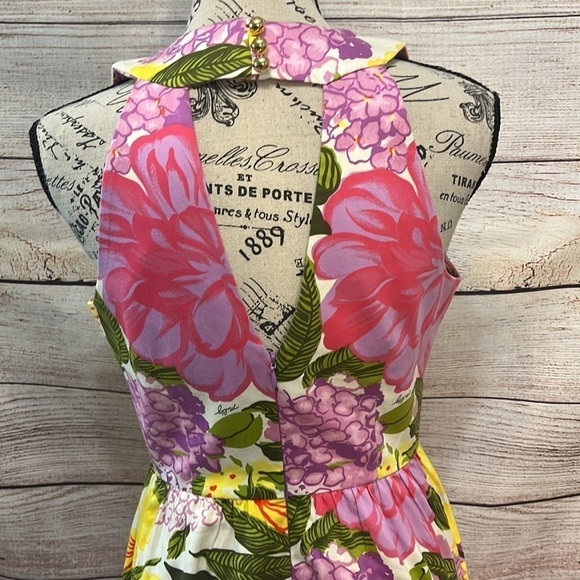 Milly of NY Dress Hydrangea Floral Sleeveless Yellow Size 2 V-neck - Picture 6 of 10